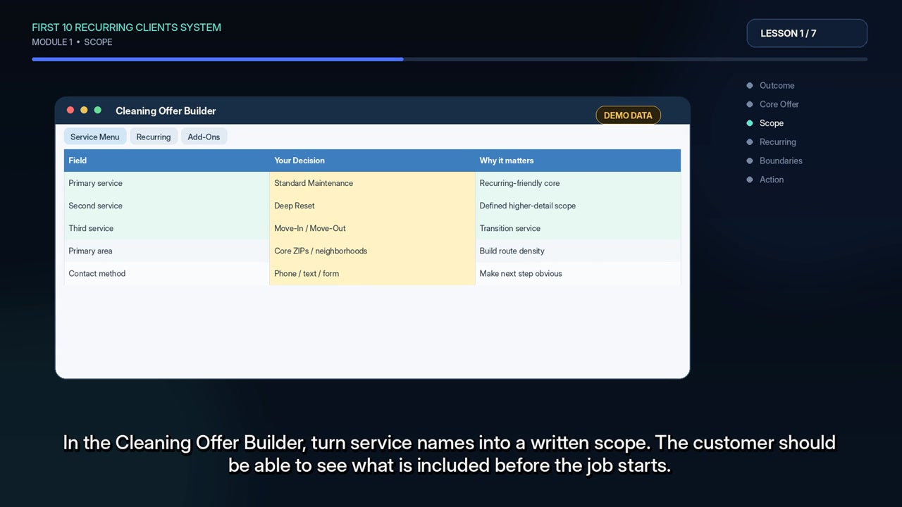 Lesson 1: Build Your Cleaning Offer training preview